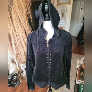 The Apollo Activewear Black Velour Y2K Studded Hoodie Sweater